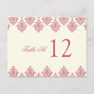 Tarjeta de número de tabla de damasco rosa marfile