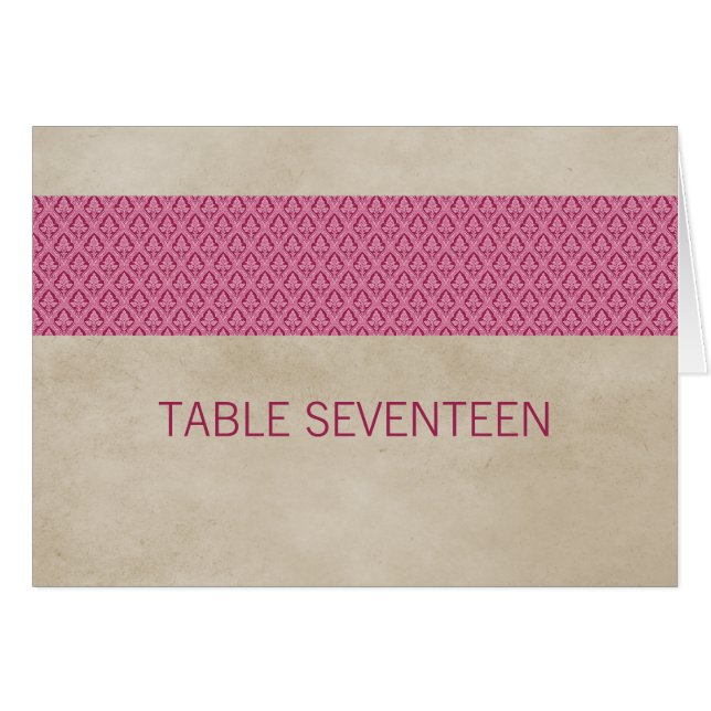 Tarjeta de número de tabla de Damasco Rústico Rosa (Anverso (Horizontal))
