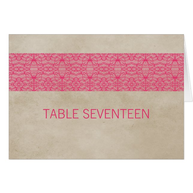 Tarjeta de número de tabla de encaje rosado Rústic (Anverso (Horizontal))