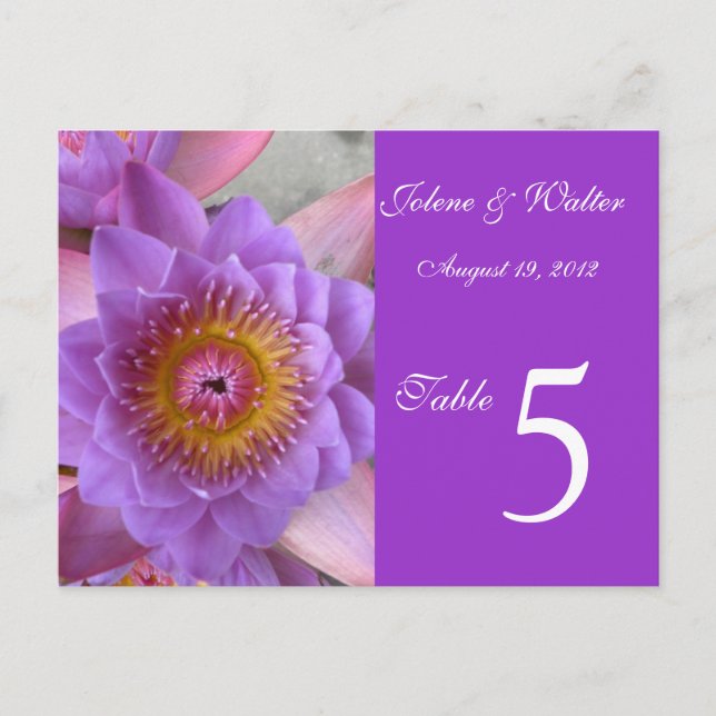 Tarjeta de número de tabla de flores Purple Lotus (Anverso)