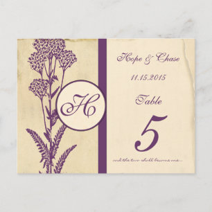 Tarjeta de número de tabla de flores púrpura venec