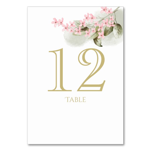 Tarjeta de número de tabla de flores rosadas (Anverso)