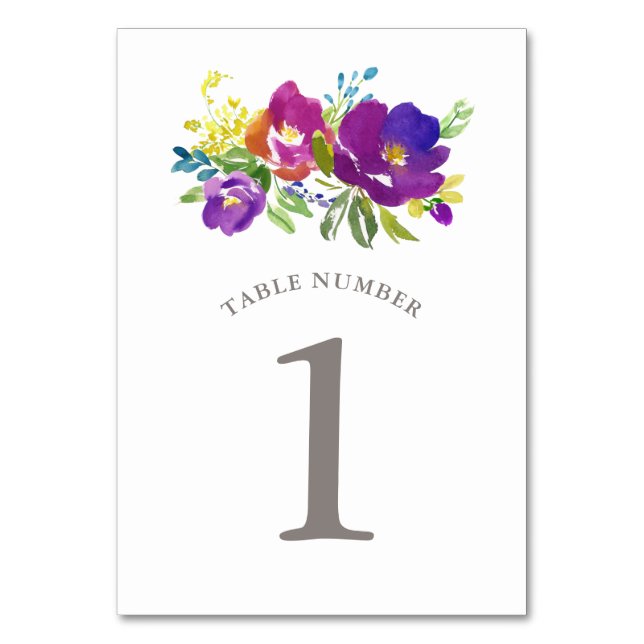 Tarjeta de número de tabla de flores violeta román (Anverso)