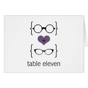 Tarjeta de número de tabla de gafas moradas geeky