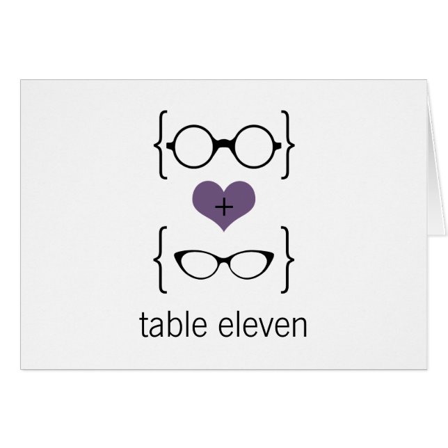 Tarjeta de número de tabla de gafas moradas geeky (Anverso (Horizontal))