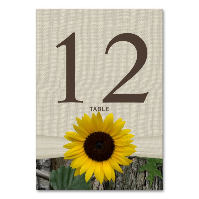 Tarjeta de número de tabla de girasol y bosques (Anverso)