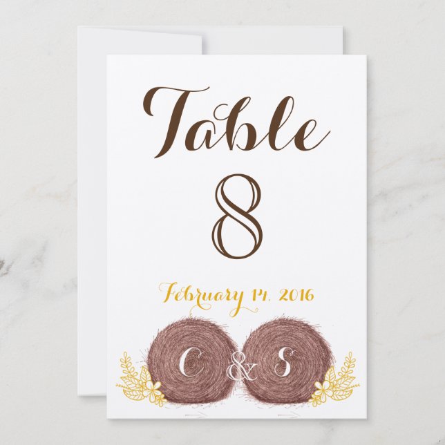 TARJETA DE NÚMERO DE TABLA DE heno boda (Anverso)