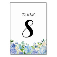 Tarjeta de número de tabla de hidrangea azul - Tab