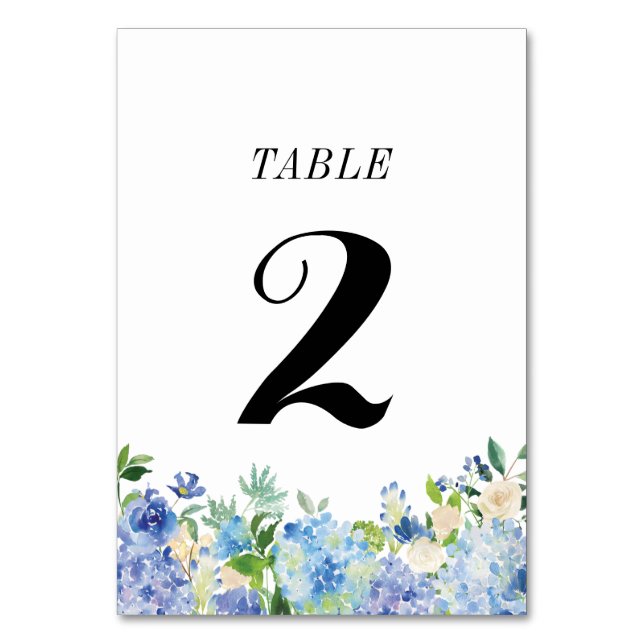 Tarjeta de número de tabla de hidrangea azul - Tab (Anverso)