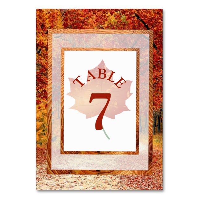 Tarjeta de número de tabla de hojas de otoño del B (Anverso)
