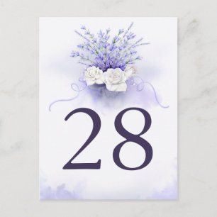Tarjeta de número de tabla de lavanda y Boda de ro