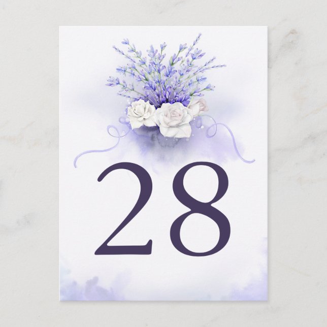 Tarjeta de número de tabla de lavanda y Boda de ro (Anverso)