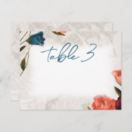 Tarjeta de número de tabla de los Rosas de color v