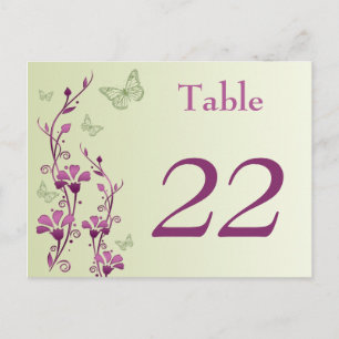 Tarjeta de número de tabla de mariposas moradas, v