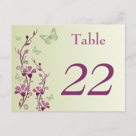 Tarjeta de número de tabla de mariposas moradas, v