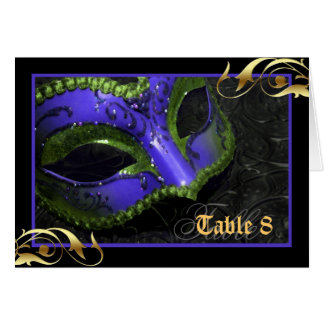 Tarjeta de número de tabla de mascaradas azul