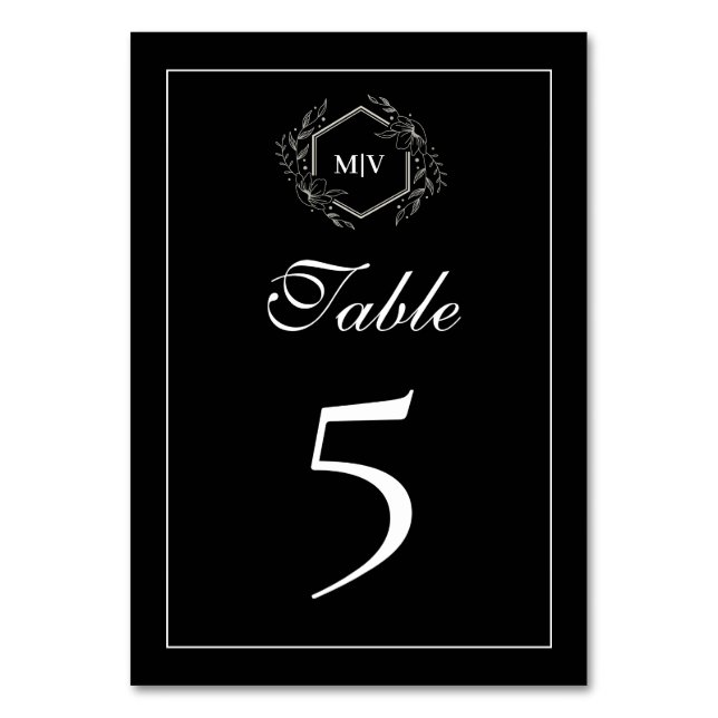 Tarjeta de número de tabla de monograma blanco y n (Anverso)