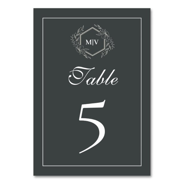 Tarjeta de número de tabla de monograma gris de ca (Anverso)