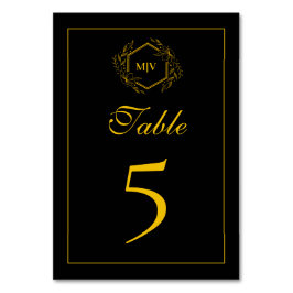 Tarjeta de número de tabla de monograma negro y or