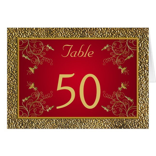 Tarjeta de número de tabla de oro y rojo enriqueci (Anverso (Horizontal))