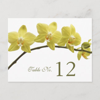 Tarjeta de número de tabla de orquídeas amarillas