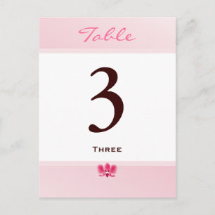 Tarjeta de número de tabla de orquídeas rosa