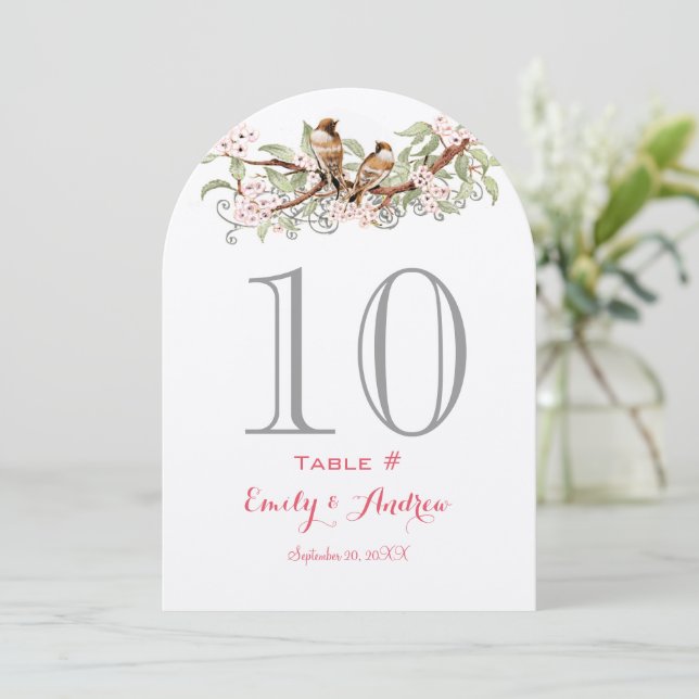 Tarjeta de número de tabla de pájaros de amor rosa (Anverso de pie)
