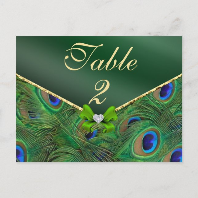 Tarjeta de número de tabla de pavo real verde de e (Anverso)