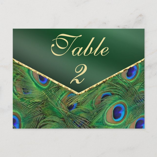 Tarjeta de número de tabla de pavo real verde de e (Anverso)