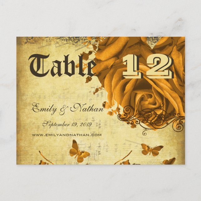 Tarjeta de número de tabla de Rosas del corazón de (Anverso)