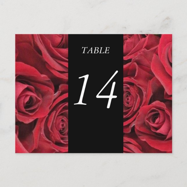Tarjeta de número de tabla de rosas rojas (Anverso)