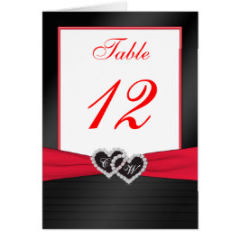 Tarjeta de número de tabla de satén rojo y negro