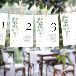 Tarjeta de número de tabla de tabla de los nombres