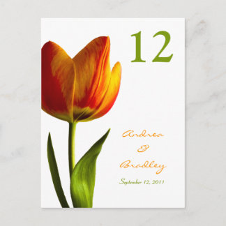 Tarjeta de número de tabla de tulipán del naranja