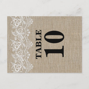 Tarjeta de número de tabla de yute y encaje rusos