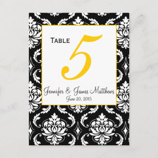 Tarjeta de número de tabla del Boda amarillo Damas