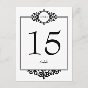 Tarjeta de número de tabla del boda blanco negro e