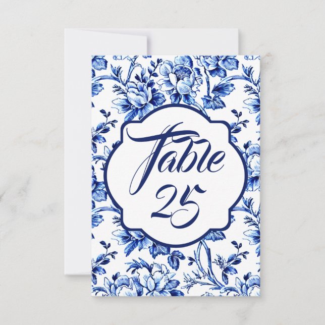 Tarjeta de número de tabla del Boda de la tela azu (Anverso)
