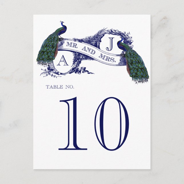 Tarjeta de número de tabla del Boda de pavo real a (Anverso)