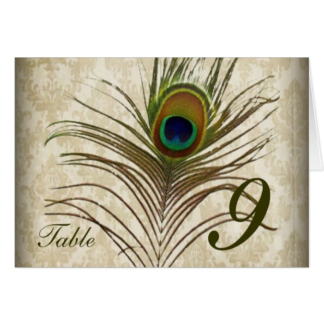 Tarjeta de número de tabla del boda de pavo real d (Anverso (Horizontal))