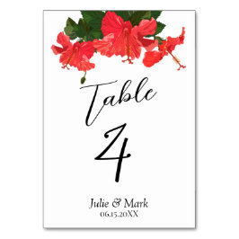 Tarjeta de número de tabla del Boda del hibiscus r