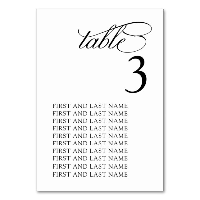 Tarjeta de número de tabla en blanco y negro de mo (Anverso)
