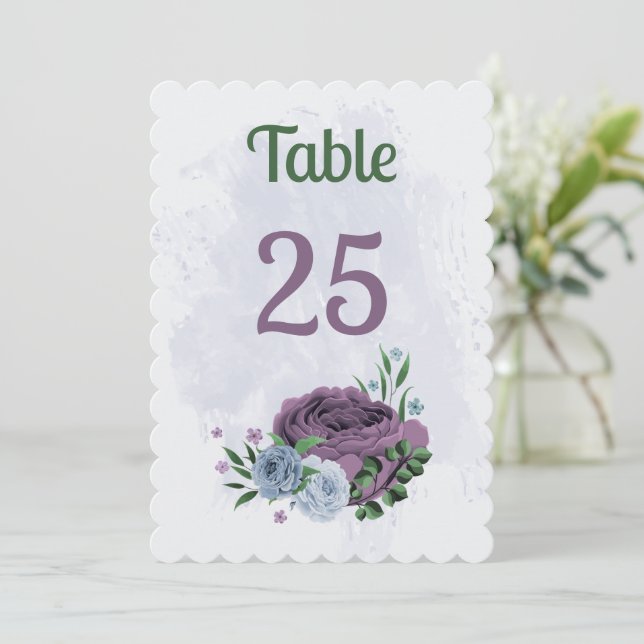 Tarjeta de número de tabla floral azul polvorienta (Anverso de pie)
