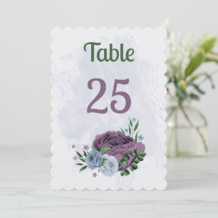 Tarjeta de número de tabla floral azul polvorienta