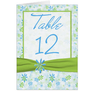 Tarjeta de número de tabla floral blanca verde y a