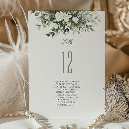 Tarjeta de número de tabla floral con nombres de i