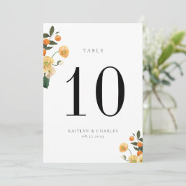 Tarjeta de número de tabla floral de Citrus Naranj