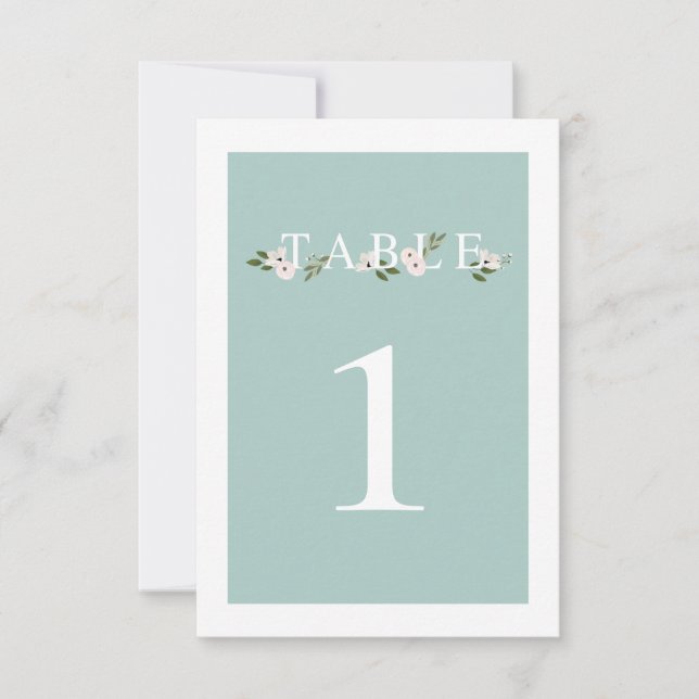 Tarjeta de número de tabla floral de menta y rosa (Anverso)