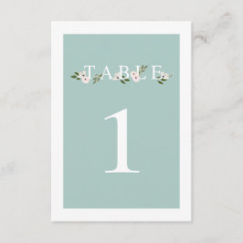 Tarjeta de número de tabla floral de menta y rosa