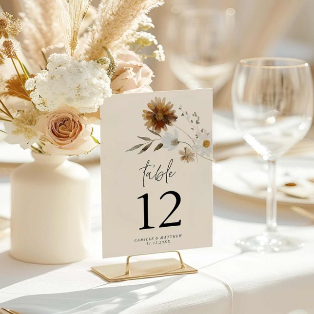 Tarjeta de número de tabla floral de otoño rústica (Elegant Fall Floral Table Number Sign)